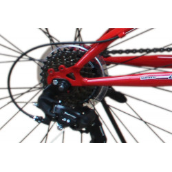 26 Zoll Mountainbike mit Vollfederung, StVZO Zubehör und Shimano Kettenschaltung Schwarz-Rot